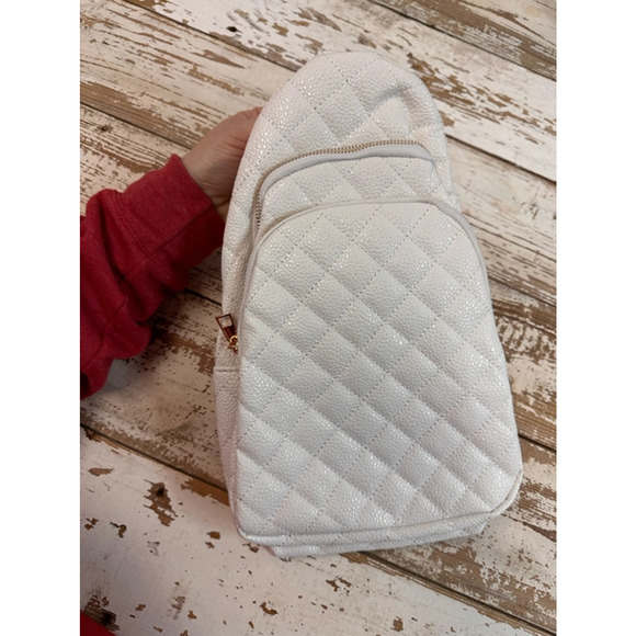 White Quilted Crossbody Sling Bag - Picture 3 of 4